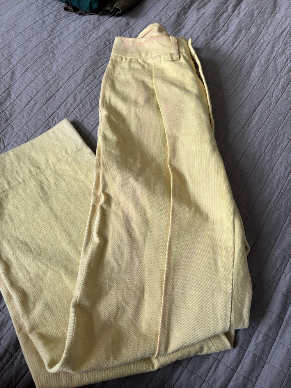 Older Brother Japanese yellow pants with a pink/red accent wash. Size small worn